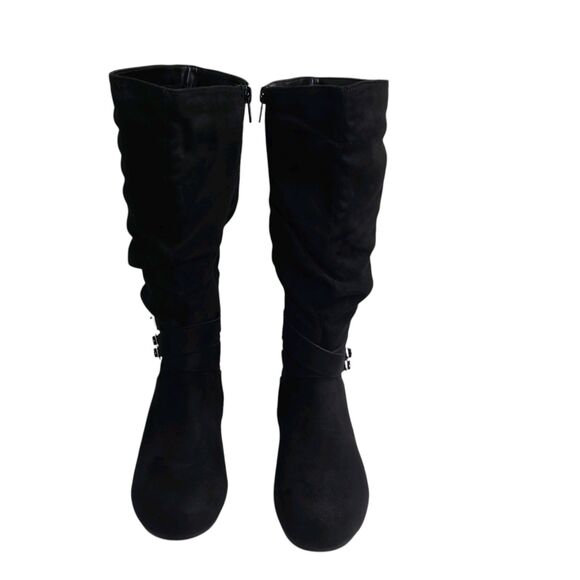 Soda Deena Black Zip Up Tall Boots Flat Silver Buckle Girls Size 2.5 - Picture 3 of 8